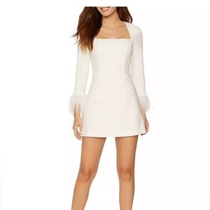 LIKELY Cher Feather Cuff White Mini Dress Size 10